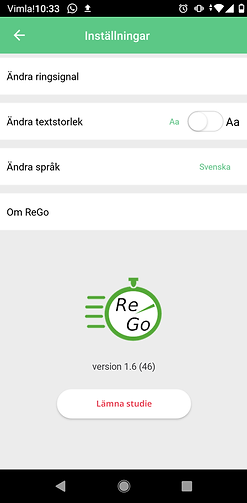 ReGo App settings menu