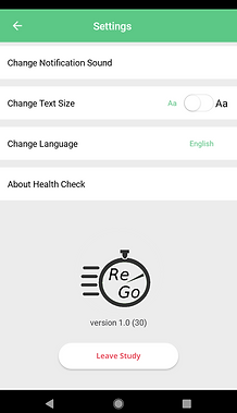 ReGo App settings menu