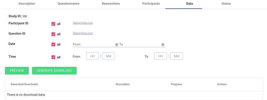 Download study data screen